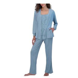 Live 2 Lounge Womens 3-Piece Lounge Set XXL Blue Floral Tank Cardigan & Pants